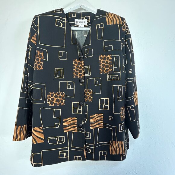 Briggs New York Petite Medium Womens Button Up Blazer Geometric & Animal Print - Picture 1 of 7